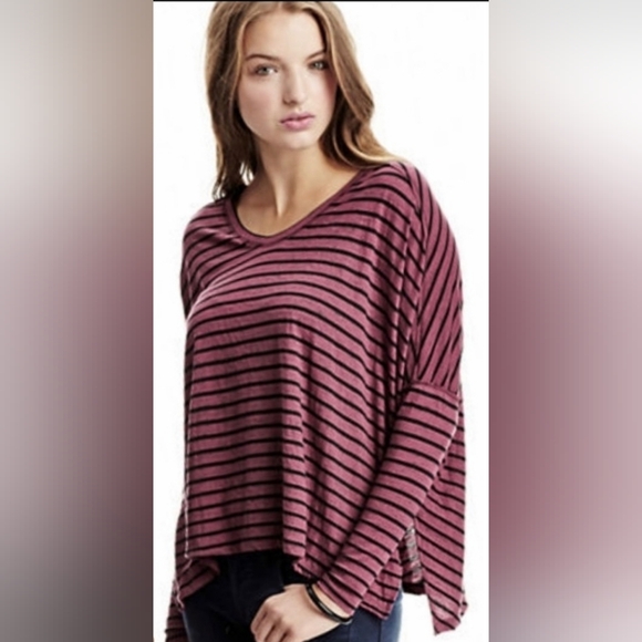 WE THE FREE people samurai stripe tee L long sleeve chevron oversize dolman top - Picture 8 of 8